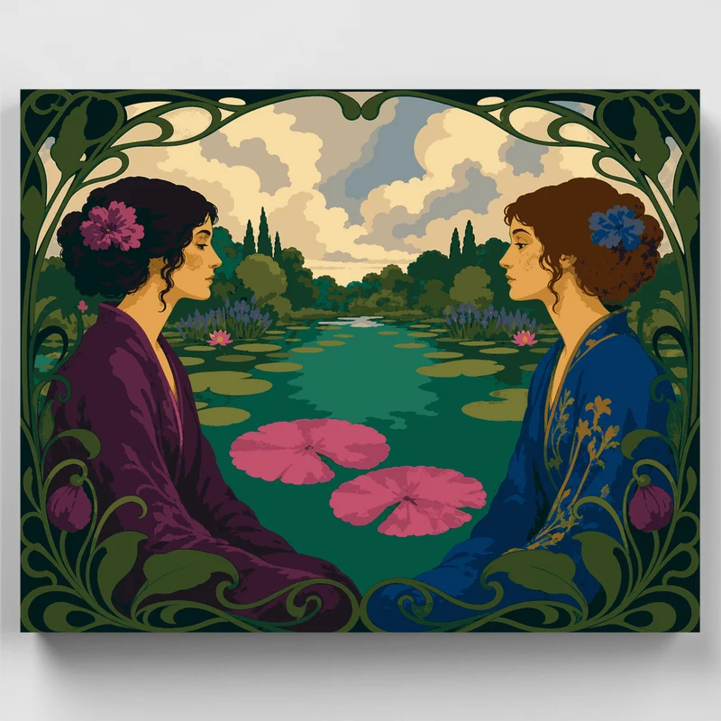 Two Ladies by Pond - Paint by Numbers Kit
