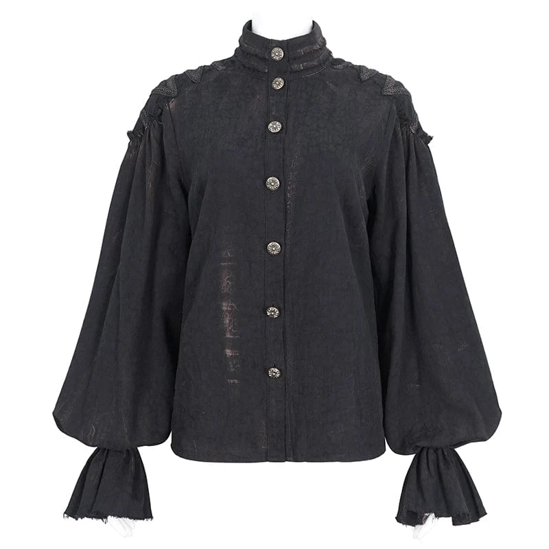 Steampunk-Hemd für Damen mit Stehkragen und Puffärmeln