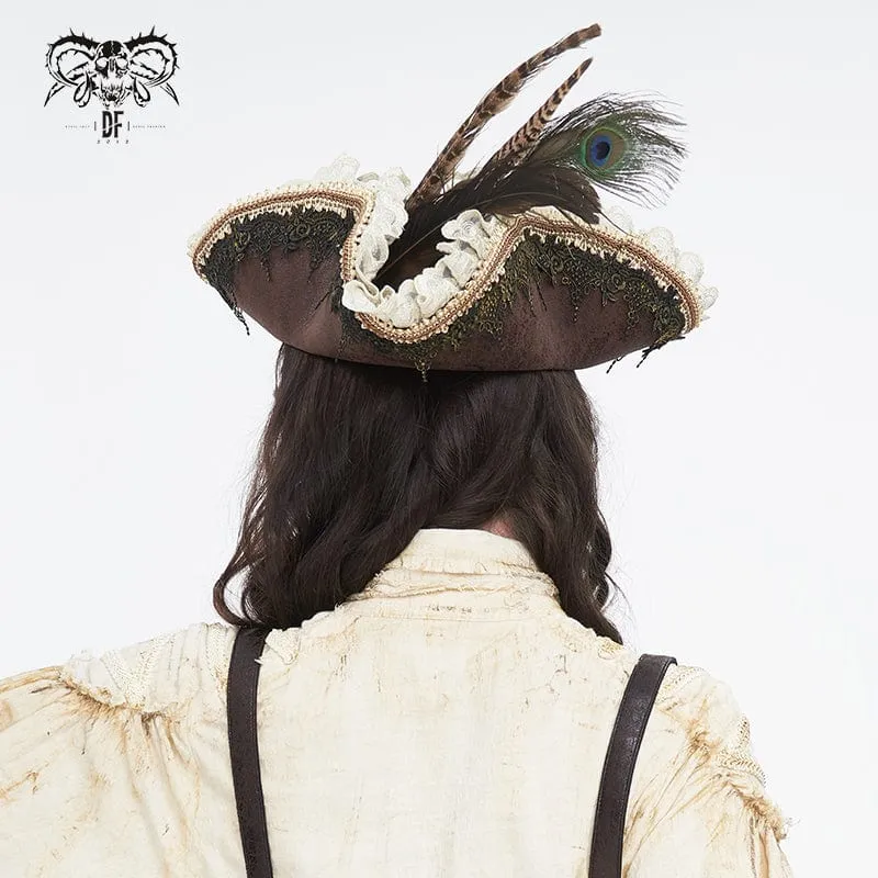 Damen-Steampunk-Hut mit gekräuselter Spitze und Splice-Feder