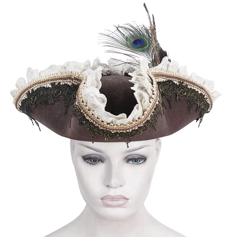 Damen-Steampunk-Hut mit gekräuselter Spitze und Splice-Feder