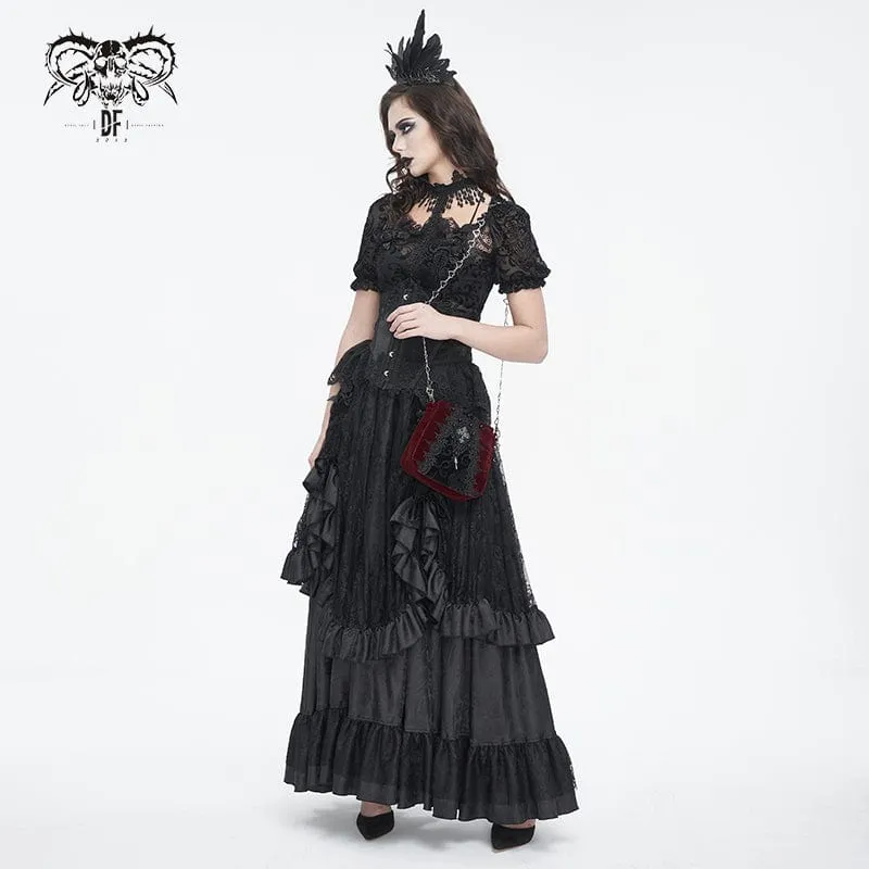Rote Gothic-Tasche mit Blumenstickerei und Perlen für Damen