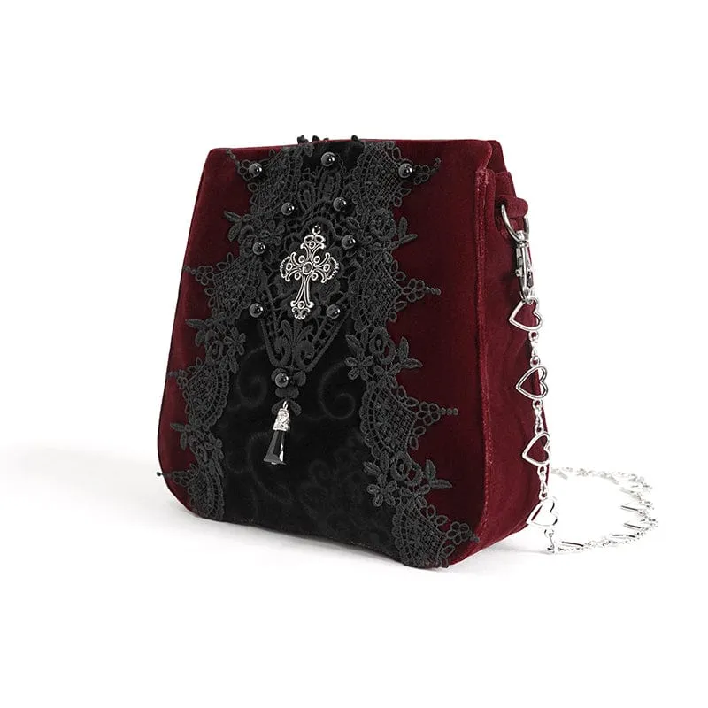 Rote Gothic-Tasche mit Blumenstickerei und Perlen für Damen
