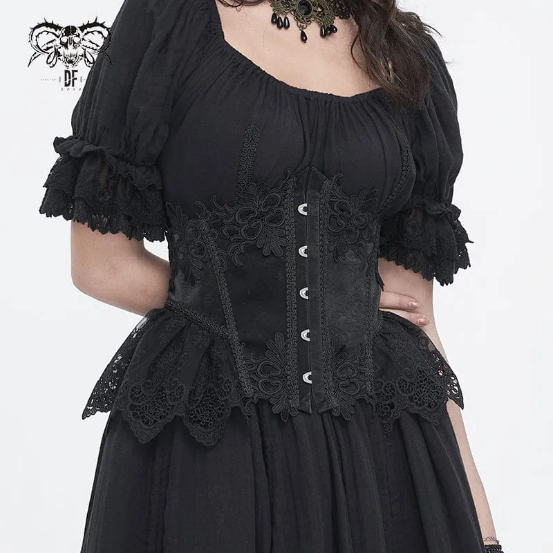 Damen-Unterbrustkorsett aus Kunstleder mit Gothic-Blumenstickerei, Mesh-Splice