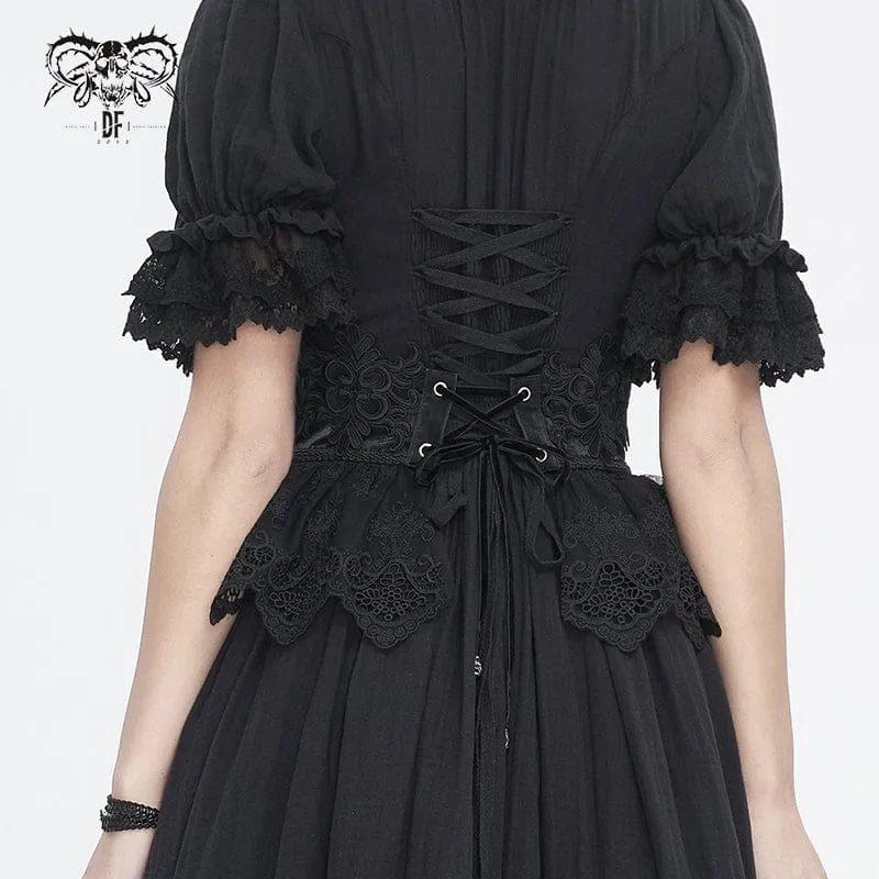 Damen-Unterbrustkorsett aus Kunstleder mit Gothic-Blumenstickerei, Mesh-Splice