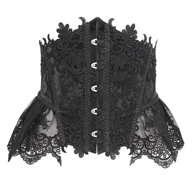 Damen-Unterbrustkorsett aus Kunstleder mit Gothic-Blumenstickerei, Mesh-Splice