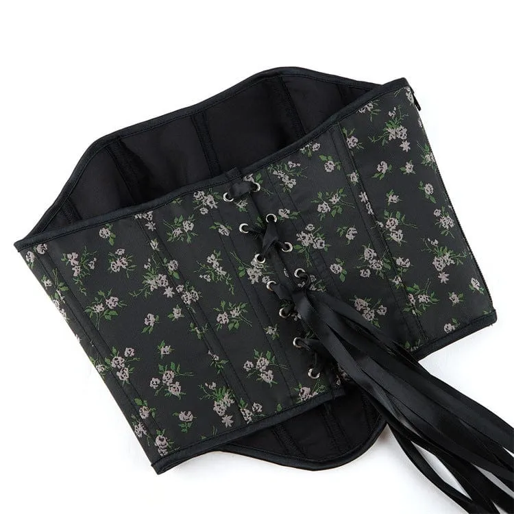 Überbrustkorsett für Damen mit Gothic-Blumenmuster und seitlichem Reißverschluss
