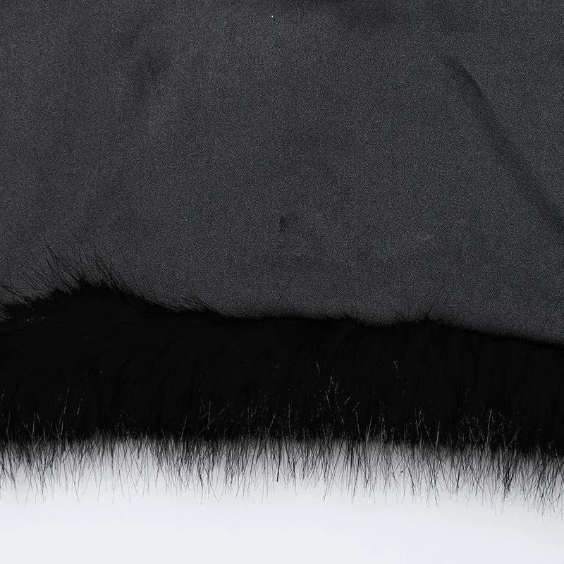 Damen Punk Stehkragen Kunstpelz Kurze Jacke Schwarz