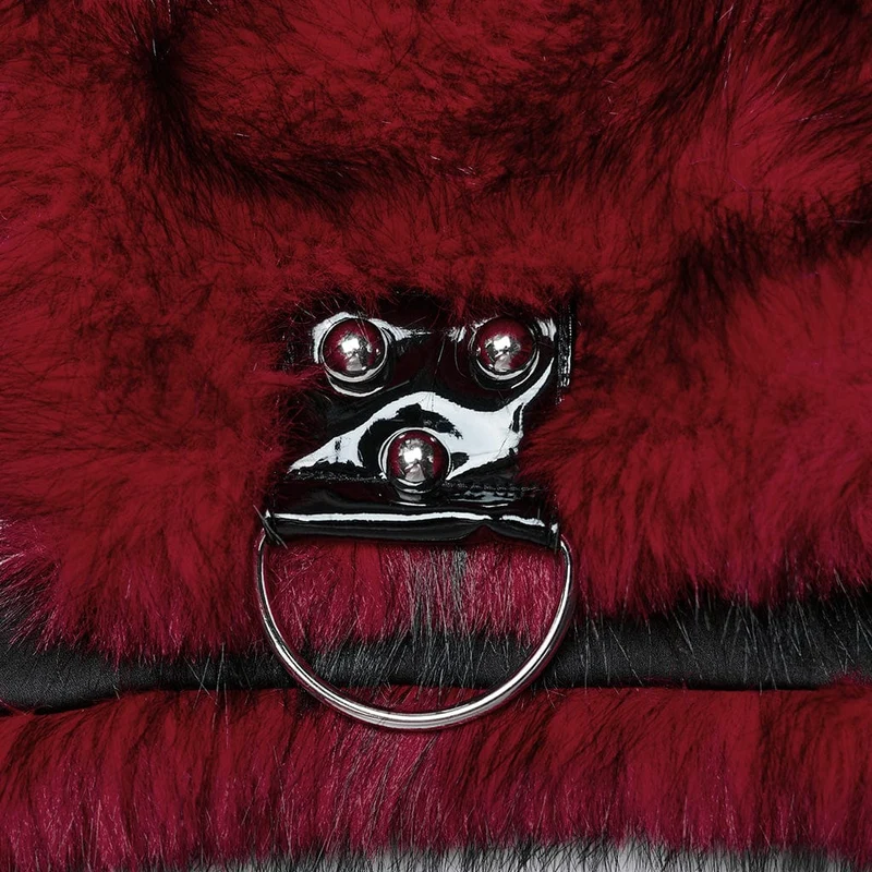 Damen Punk Stehkragen Kunstpelz Kurze Jacke Rot