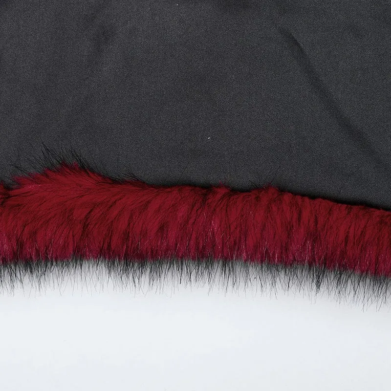 Damen Punk Stehkragen Kunstpelz Kurze Jacke Rot