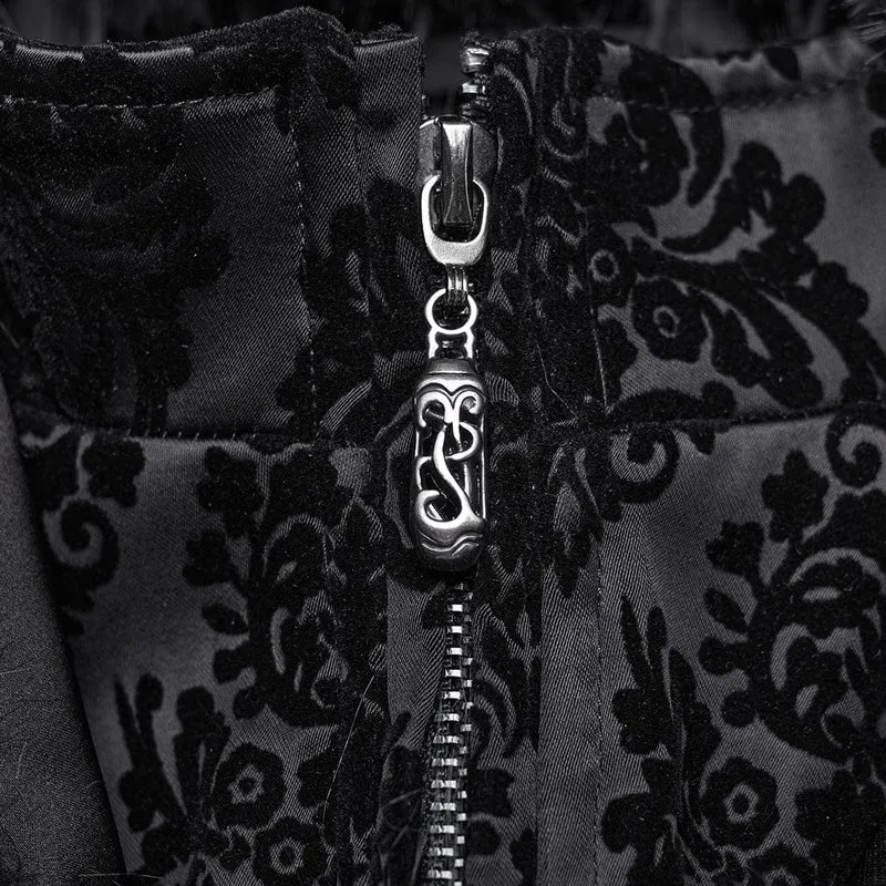 Gothic-Mantel aus Kunstpelz mit Jacquardmuster und Kapuze für Damen