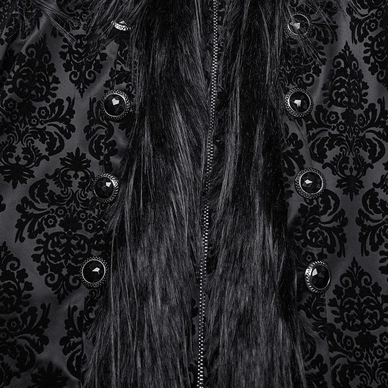 Gothic-Mantel aus Kunstpelz mit Jacquardmuster und Kapuze für Damen