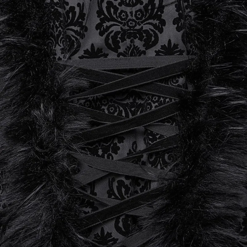 Gothic-Mantel aus Kunstpelz mit Jacquardmuster und Kapuze für Damen