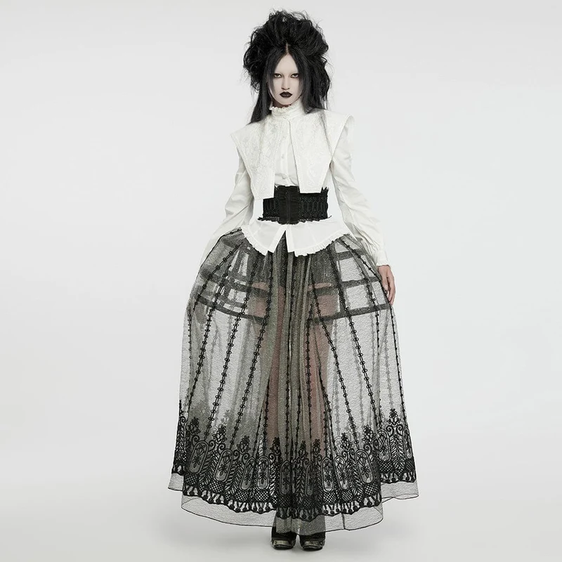 Gothic Rüschen Stehkragen Schnürhemd für Damen Weiß