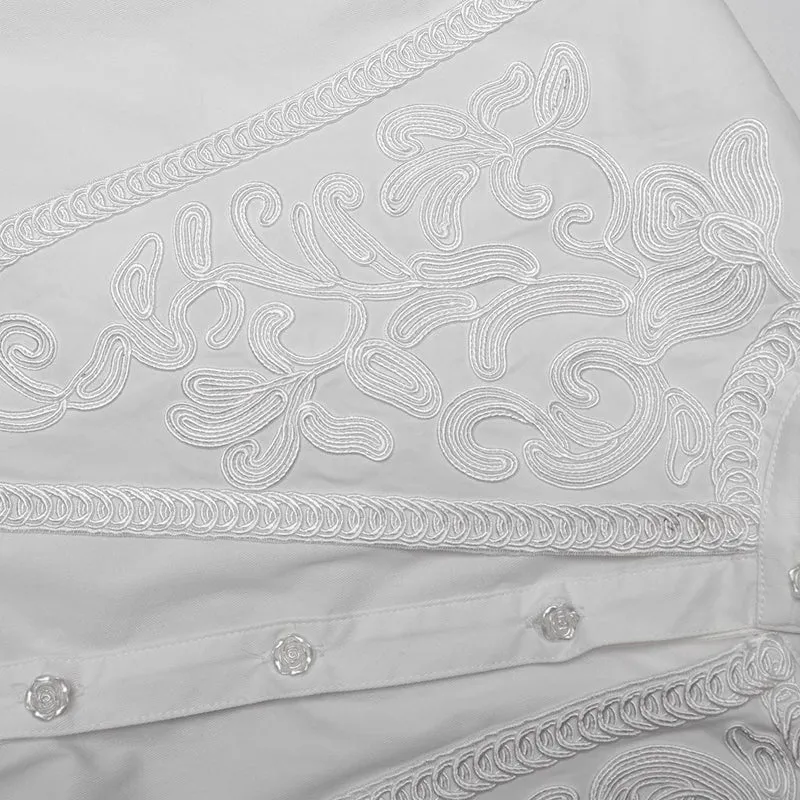 Gothic Rüschen Stehkragen Schnürhemd für Damen Weiß
