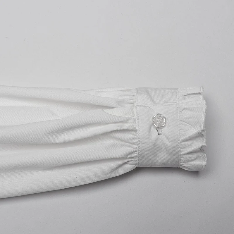 Gothic Rüschen Stehkragen Schnürhemd für Damen Weiß