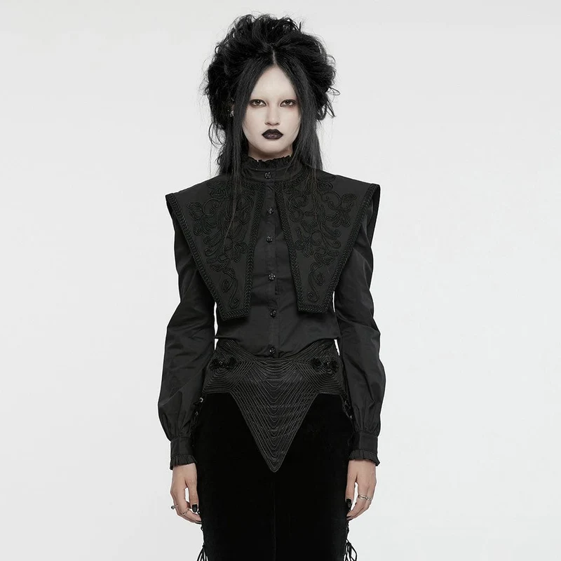 Gothic Rüschen Stehkragen Schnürhemd für Damen Schwarz