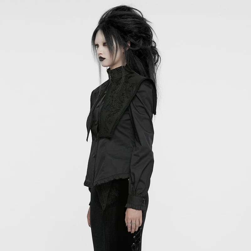 Gothic Rüschen Stehkragen Schnürhemd für Damen Schwarz