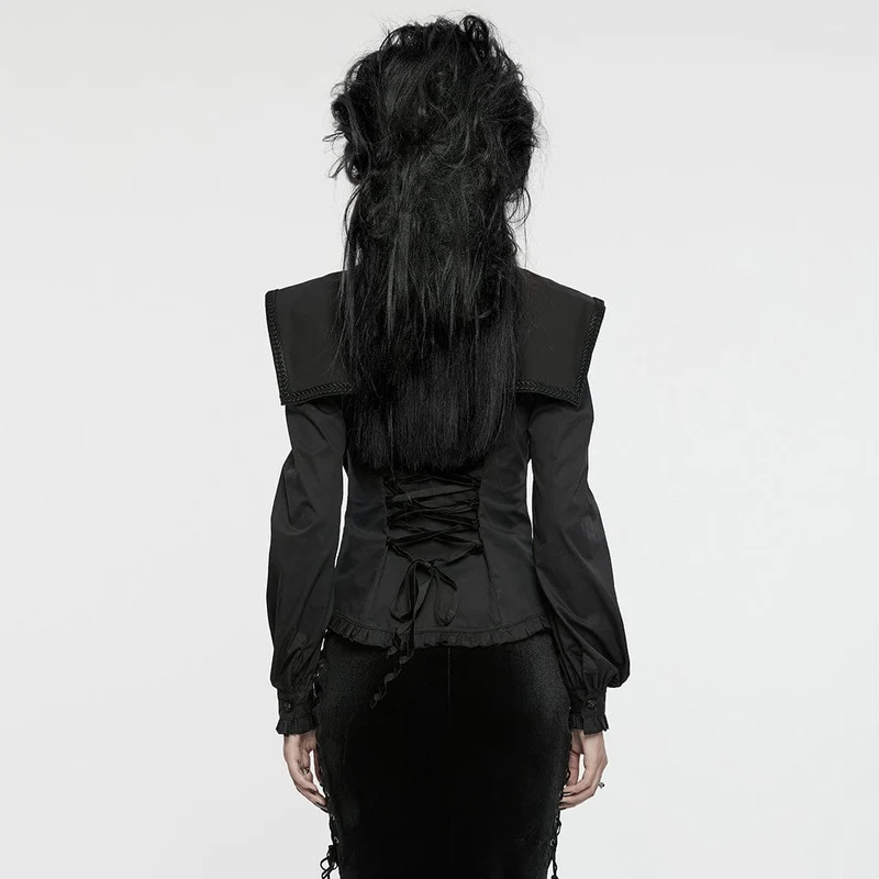 Gothic Rüschen Stehkragen Schnürhemd für Damen Schwarz