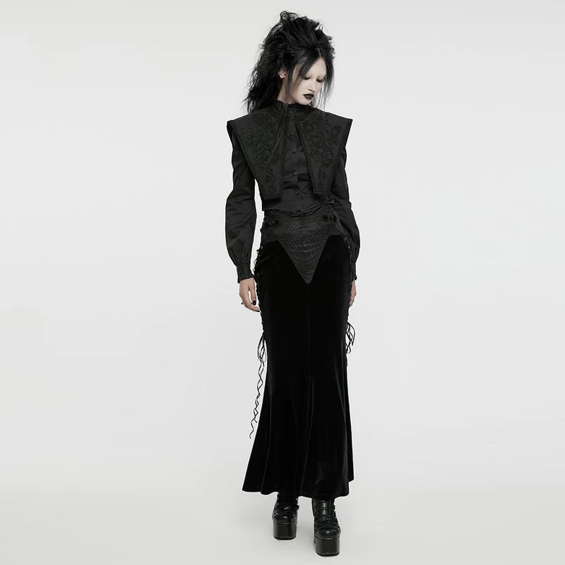 Gothic Rüschen Stehkragen Schnürhemd für Damen Schwarz