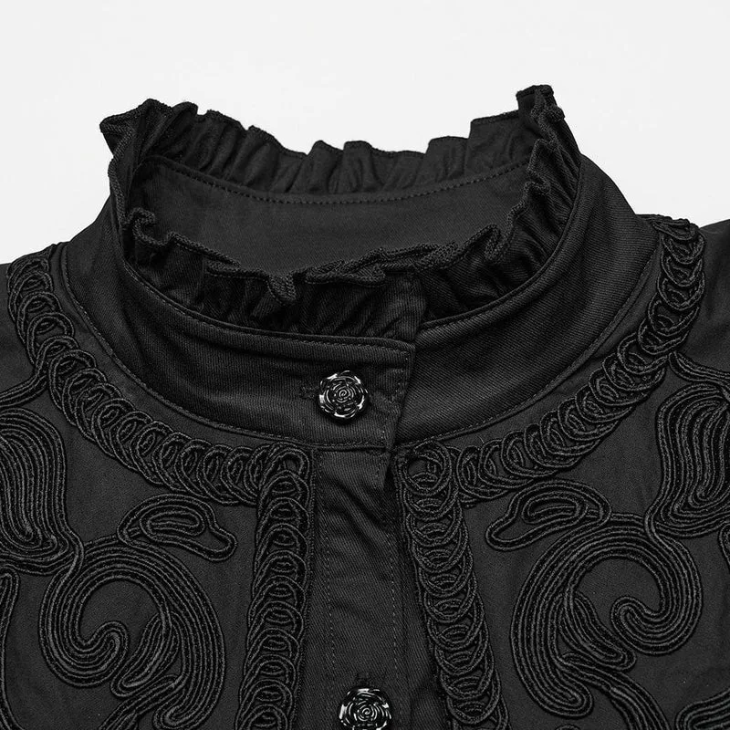Gothic Rüschen Stehkragen Schnürhemd für Damen Schwarz