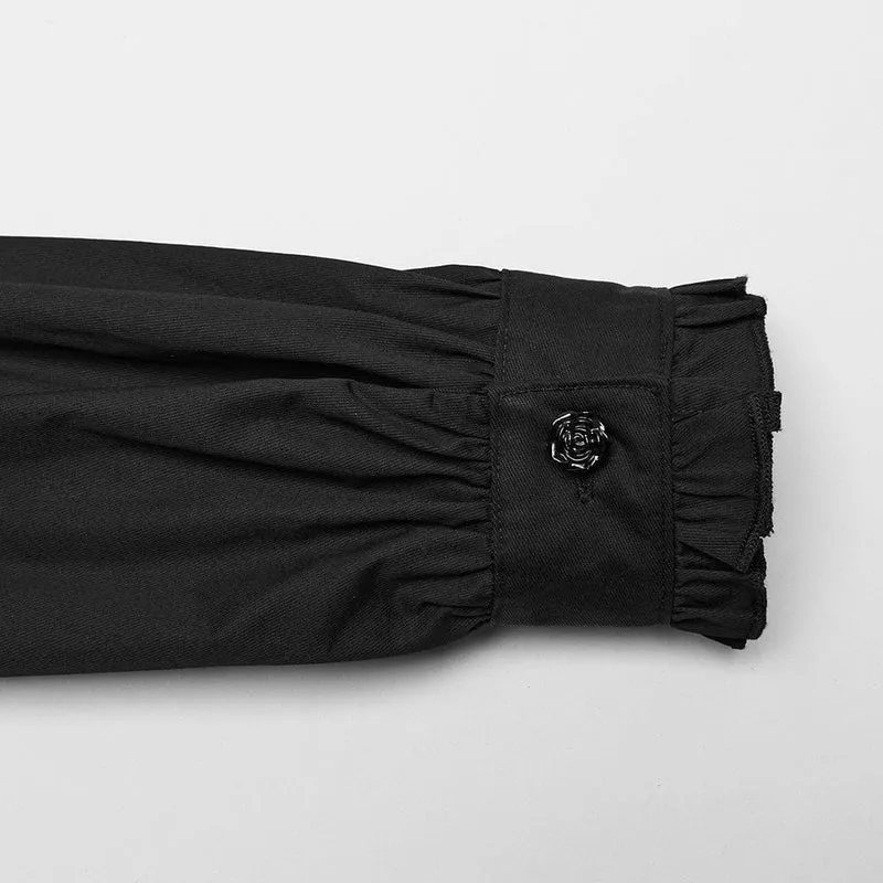 Gothic Rüschen Stehkragen Schnürhemd für Damen Schwarz
