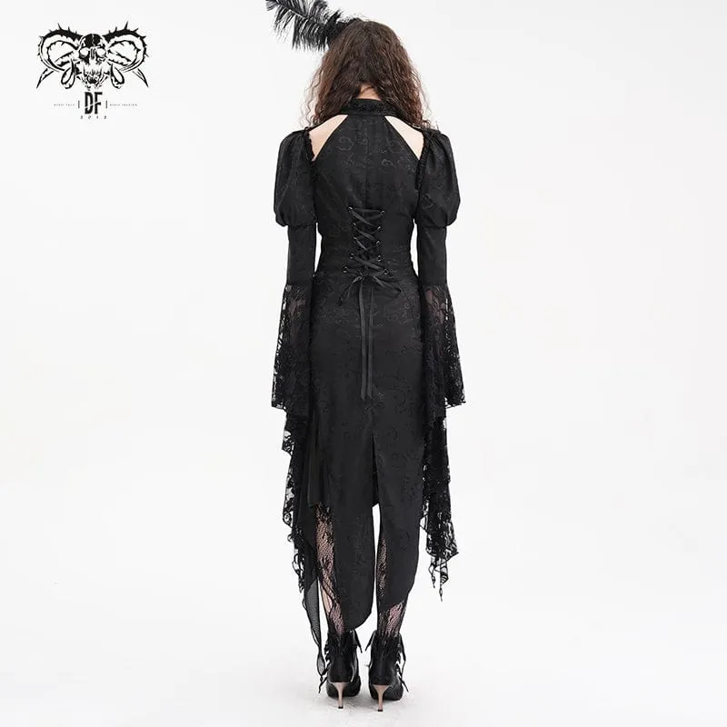 Gothic-Kleid mit Cut-outs, Schnürung und unregelmäßigem Saum für Damen