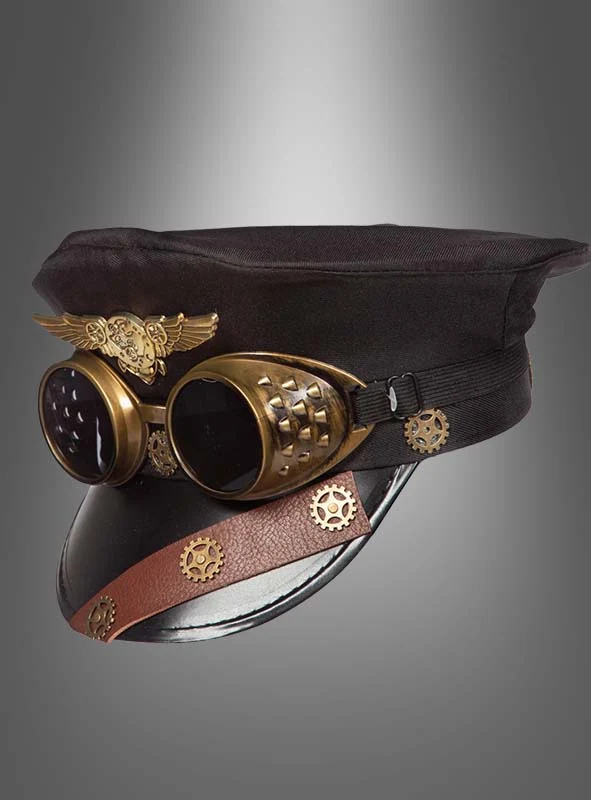 Steampunk Mütze mit Brille schwarz