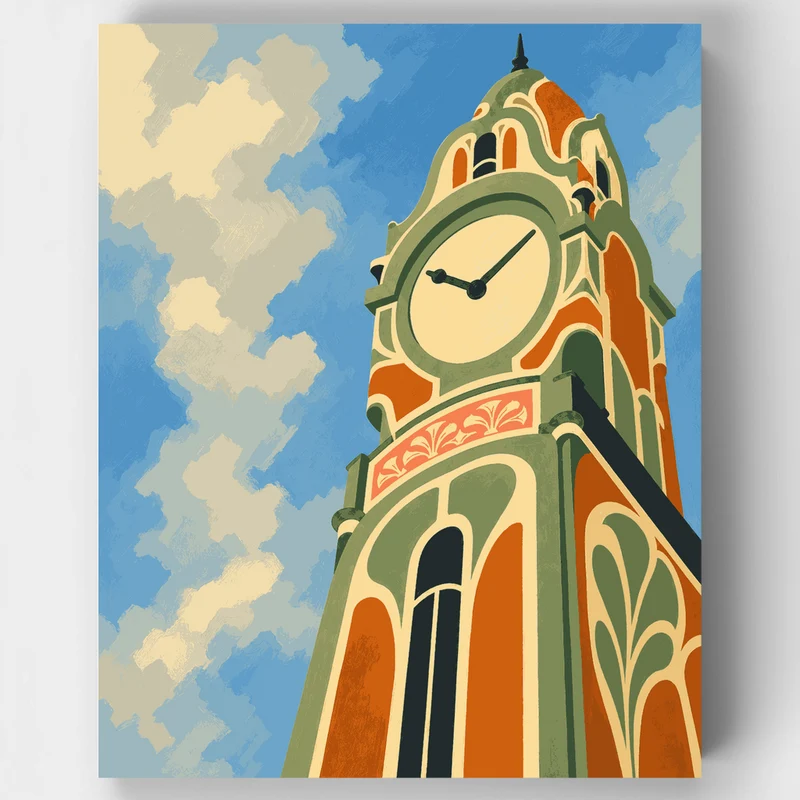 Art Nouveau Clock Tower - Paint by Numbers Kit