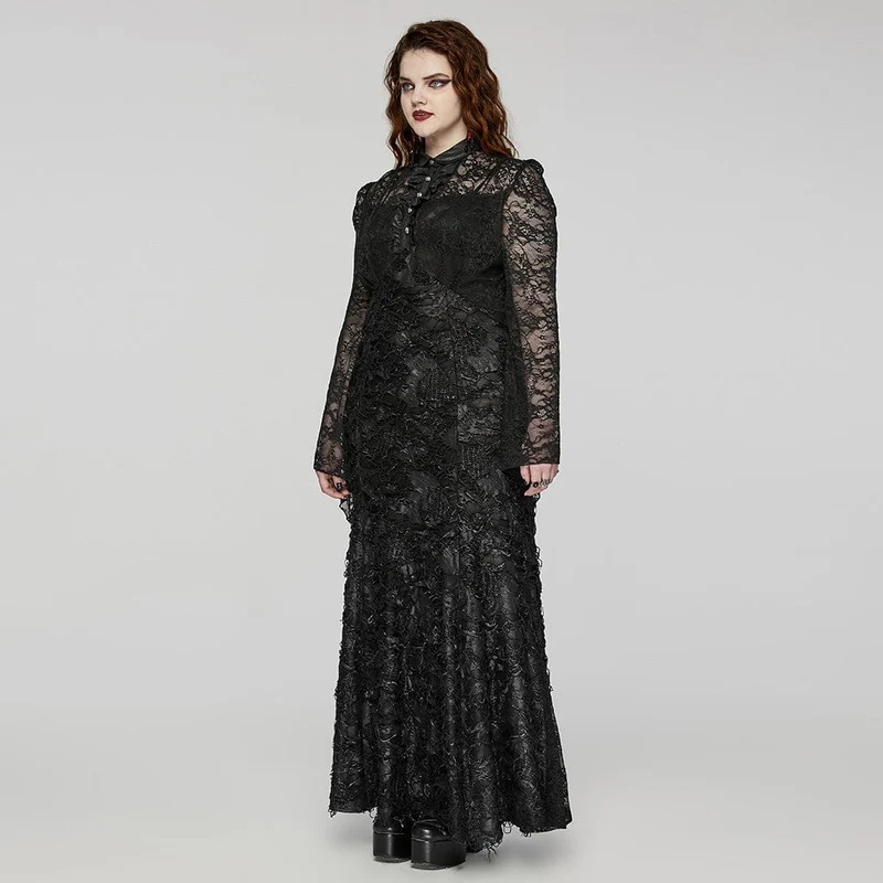 Damen-Kleid, Übergröße, Gothic-Stil, Umlegekragen, Spitzen-Splice-Kleid, Hochzeitskleid