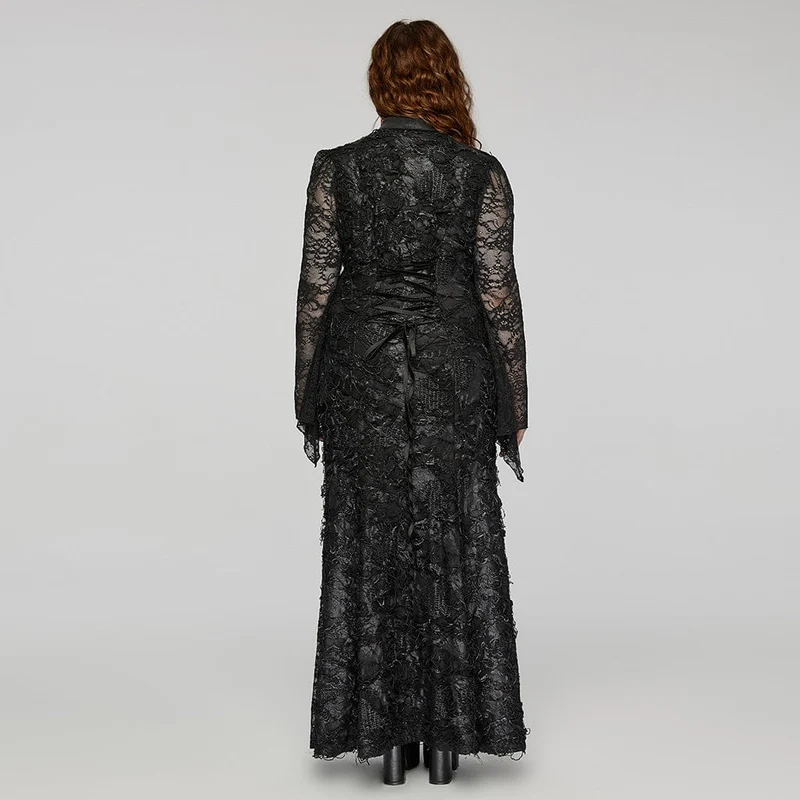Damen-Kleid, Übergröße, Gothic-Stil, Umlegekragen, Spitzen-Splice-Kleid, Hochzeitskleid
