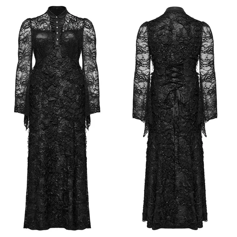Damen-Kleid, Übergröße, Gothic-Stil, Umlegekragen, Spitzen-Splice-Kleid, Hochzeitskleid
