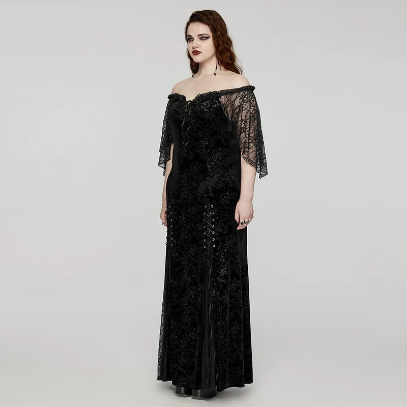 Damen Plus Size Gothic Off-the-Shoulder Schnür-Samtkleid Hochzeitskleid