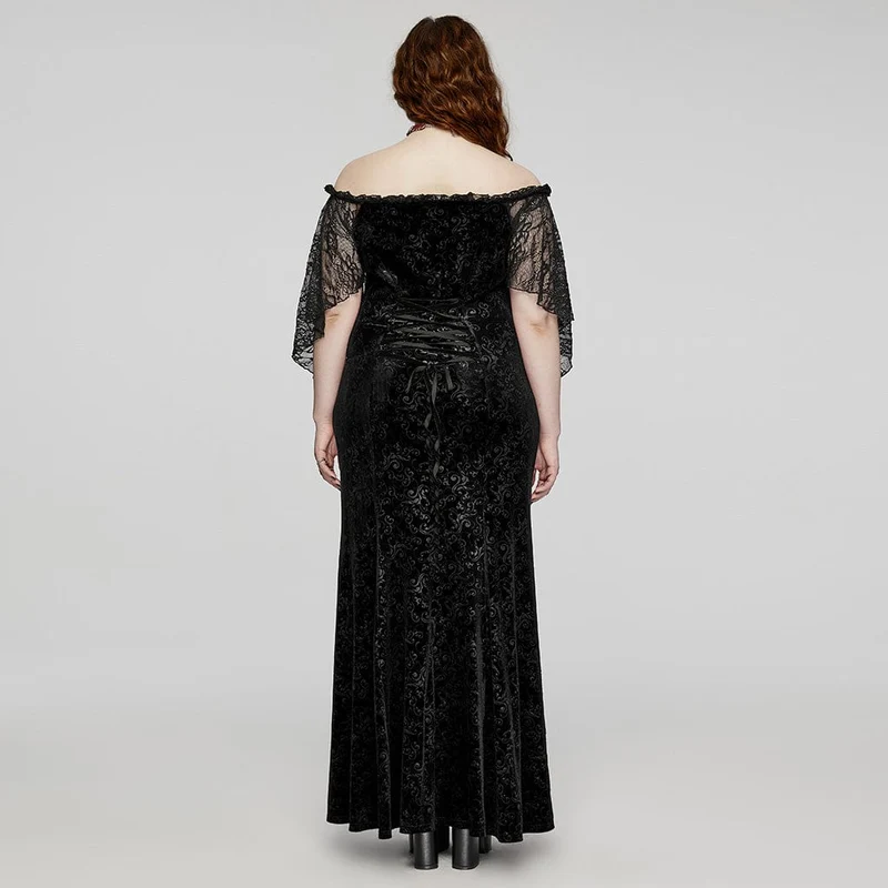 Damen Plus Size Gothic Off-the-Shoulder Schnür-Samtkleid Hochzeitskleid