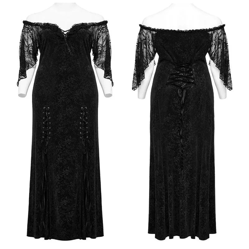 Damen Plus Size Gothic Off-the-Shoulder Schnür-Samtkleid Hochzeitskleid
