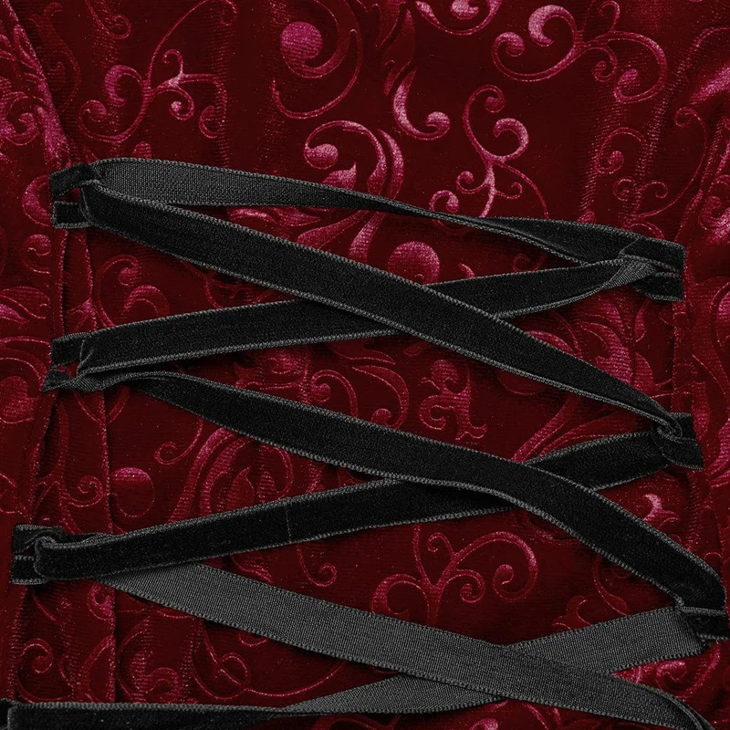 Damen-Hochzeitskleid aus schulterfreiem Gothic-Stil mit Schnürung aus rotem Samt in Übergröße