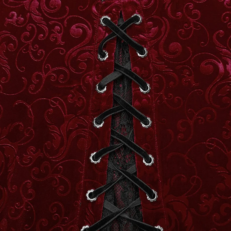 Damen-Hochzeitskleid aus schulterfreiem Gothic-Stil mit Schnürung aus rotem Samt in Übergröße