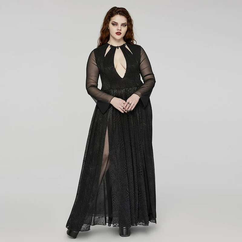 Damen-Hochzeitskleid im Gothic-Stil mit tiefem Seitenschlitz, Flitterwochenkleid in Übergröße