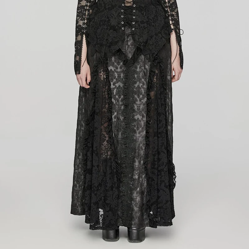 Damen-Rock in Übergröße im Gothic-Stil mit gerüschter Spitze und Spleißprägung