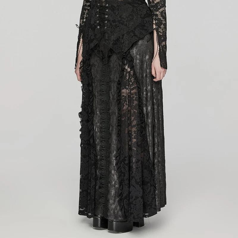 Damen-Rock in Übergröße im Gothic-Stil mit gerüschter Spitze und Spleißprägung