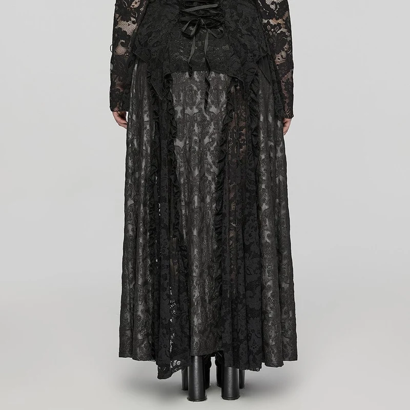 Damen-Rock in Übergröße im Gothic-Stil mit gerüschter Spitze und Spleißprägung