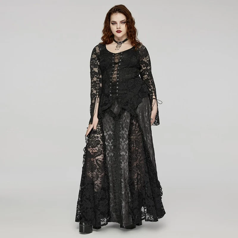Damen-Rock in Übergröße im Gothic-Stil mit gerüschter Spitze und Spleißprägung