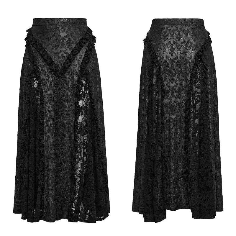 Damen-Rock in Übergröße im Gothic-Stil mit gerüschter Spitze und Spleißprägung
