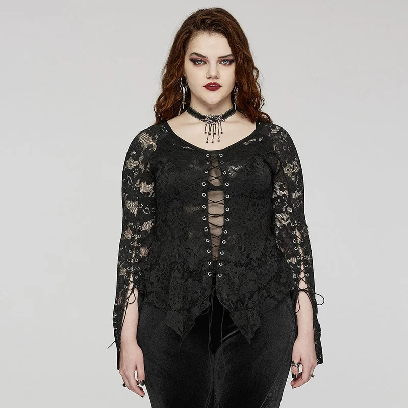 Damen-Top mit unregelmäßiger Spitze und Spitze im Gothic-Stil in Übergröße