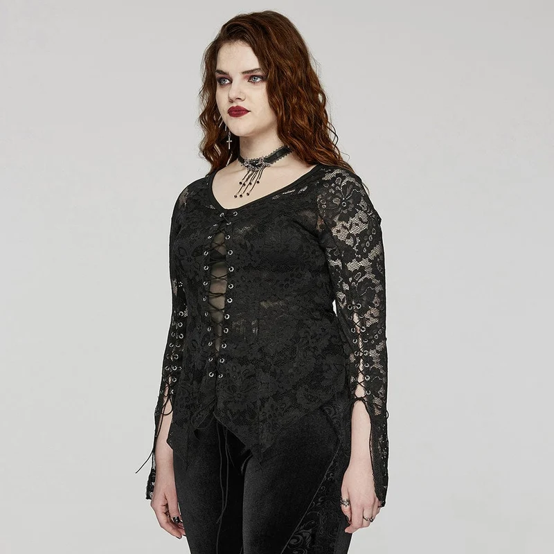 Damen-Top mit unregelmäßiger Spitze und Spitze im Gothic-Stil in Übergröße