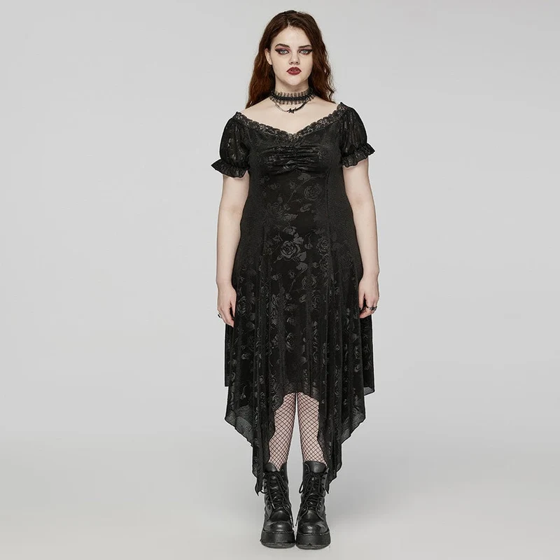 Damen-Flitterwochenkleid im Gothic-Stil in Übergröße mit unregelmäßigem, tiefem Ausschnitt und Prägung