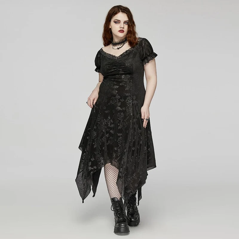 Damen-Flitterwochenkleid im Gothic-Stil in Übergröße mit unregelmäßigem, tiefem Ausschnitt und Prägung