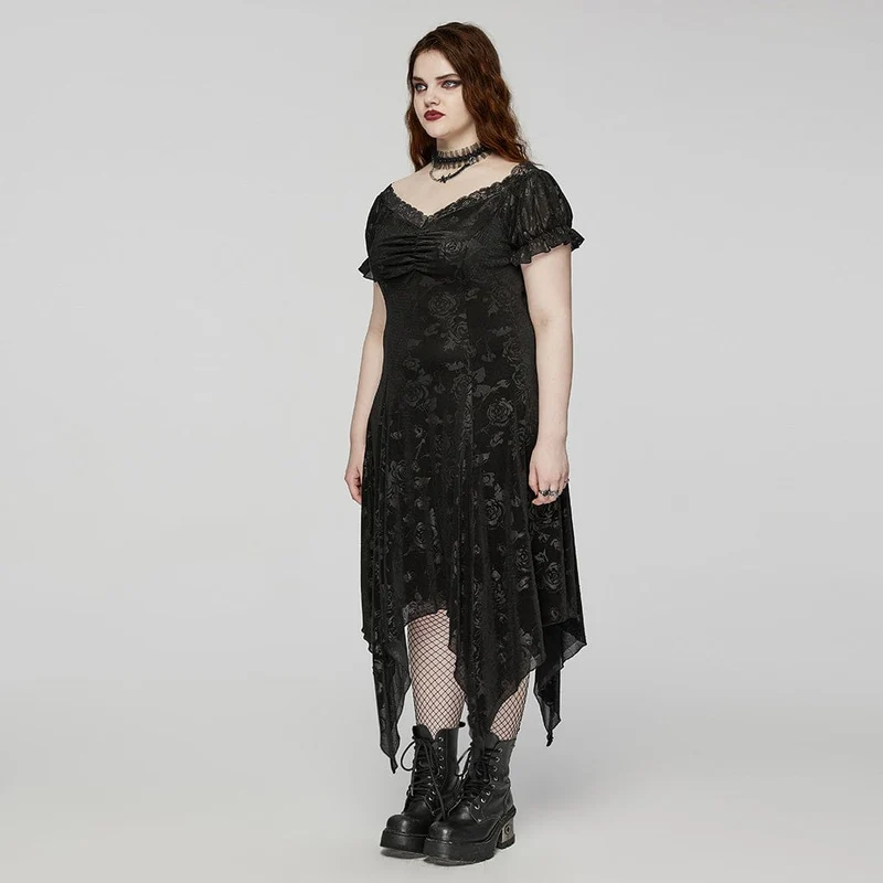 Damen-Flitterwochenkleid im Gothic-Stil in Übergröße mit unregelmäßigem, tiefem Ausschnitt und Prägung