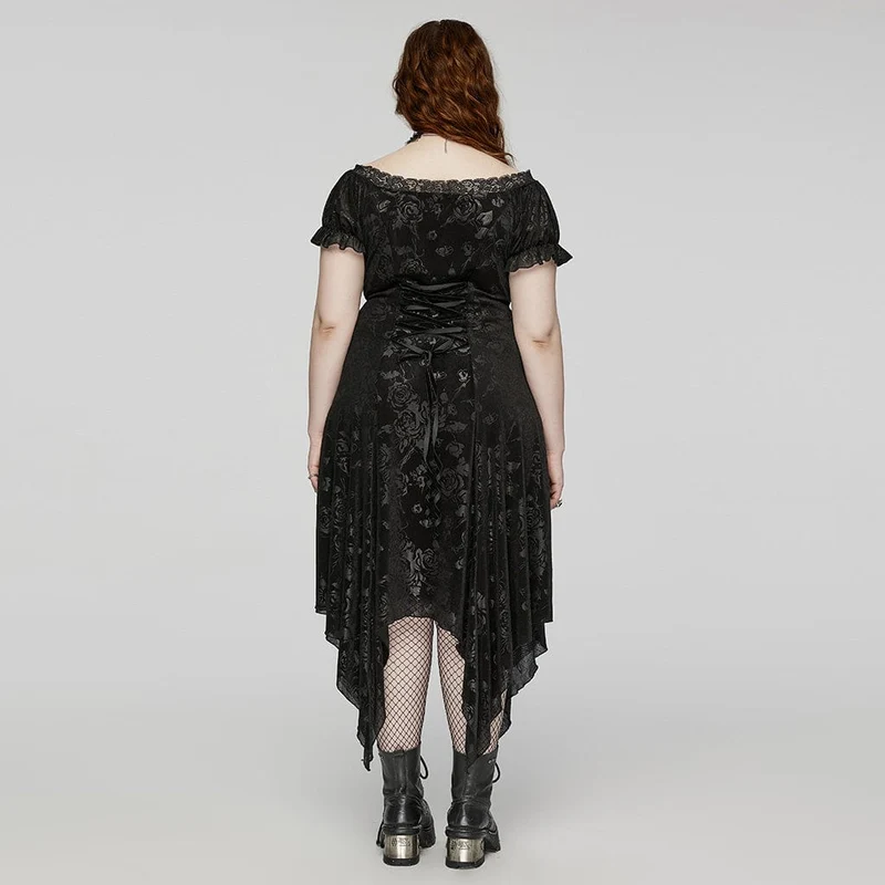 Damen-Flitterwochenkleid im Gothic-Stil in Übergröße mit unregelmäßigem, tiefem Ausschnitt und Prägung