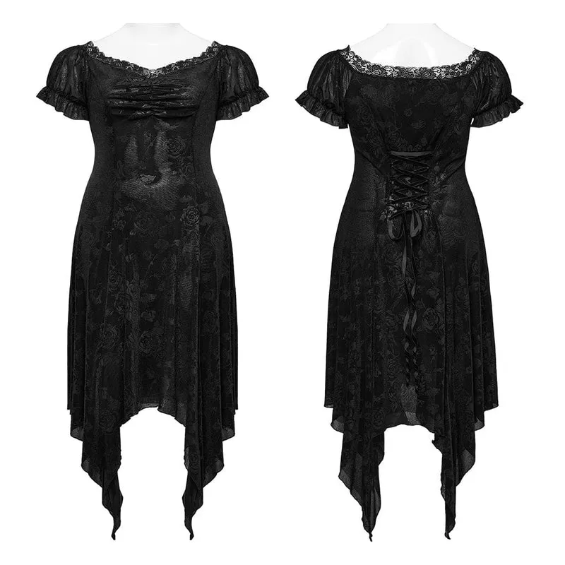 Damen-Flitterwochenkleid im Gothic-Stil in Übergröße mit unregelmäßigem, tiefem Ausschnitt und Prägung
