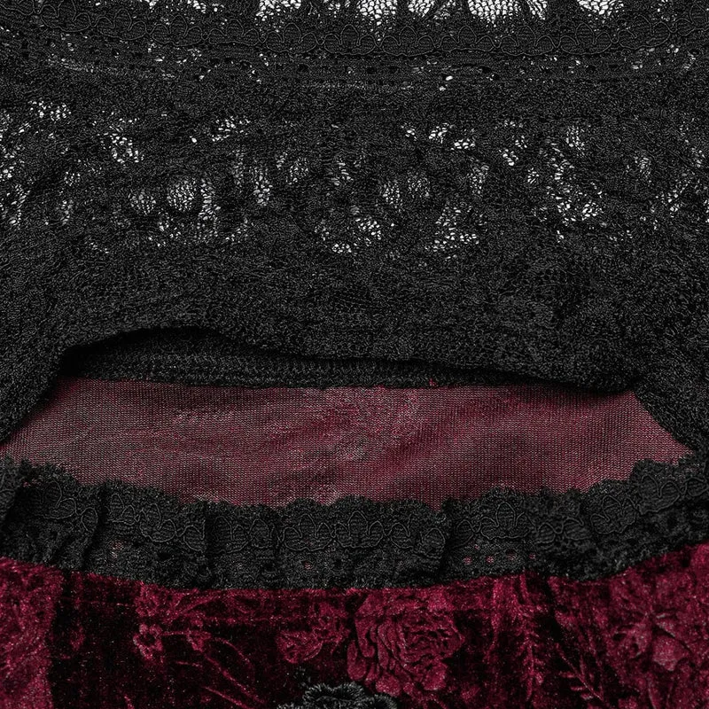Damen-Gothic-Kleid in Übergröße mit ausgestellten Ärmeln und geprägtem Samt in Rot